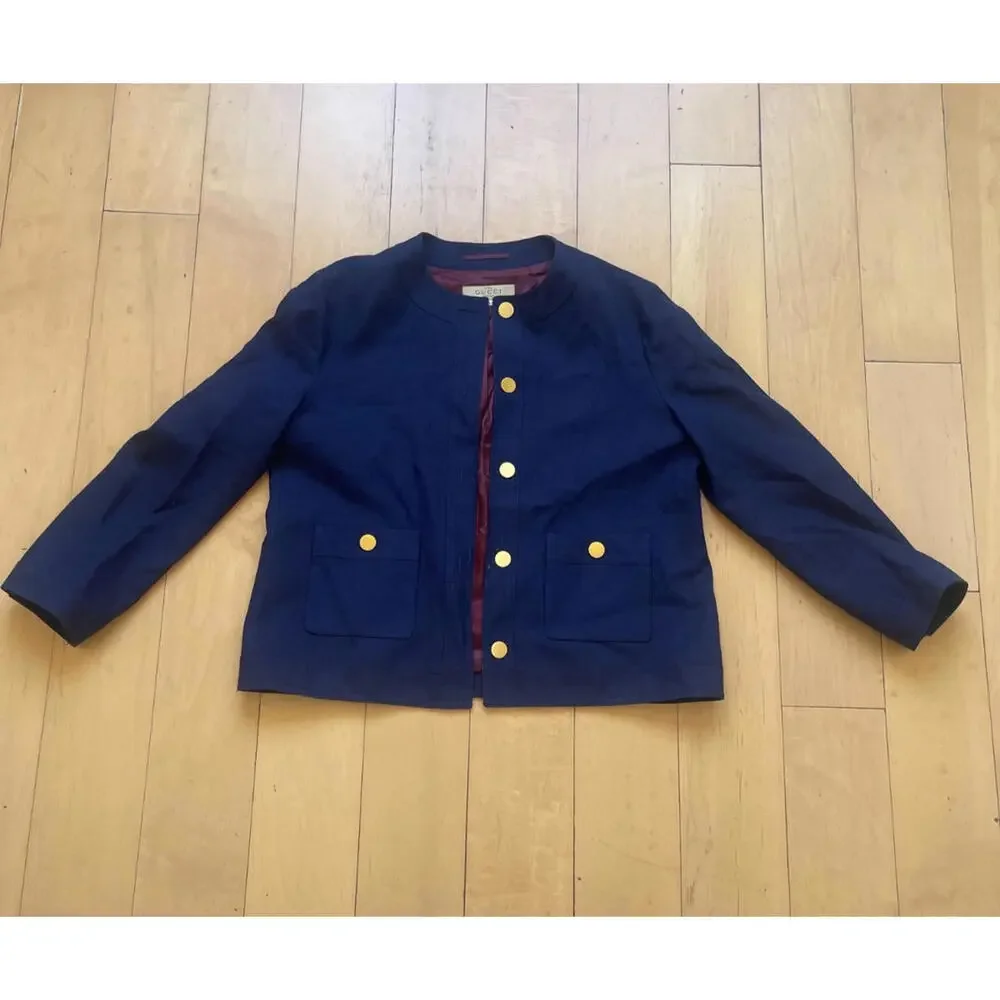 Gucci Navy Uniform Blazer Jacket Sz 46 Gold Buttons Pockets Italy Bulgaria - Picture 1 of 7